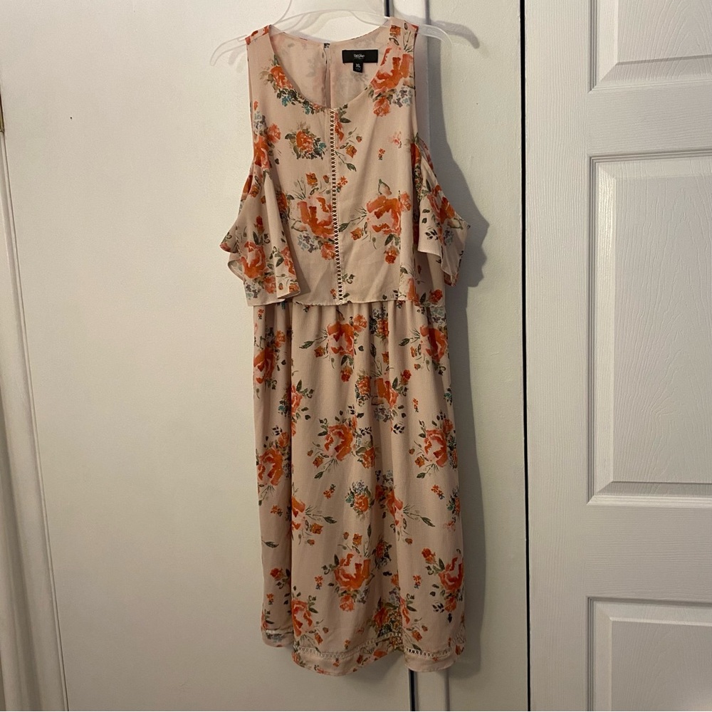 Mossimo cold shoulder orange and pink maxi dress, size XL